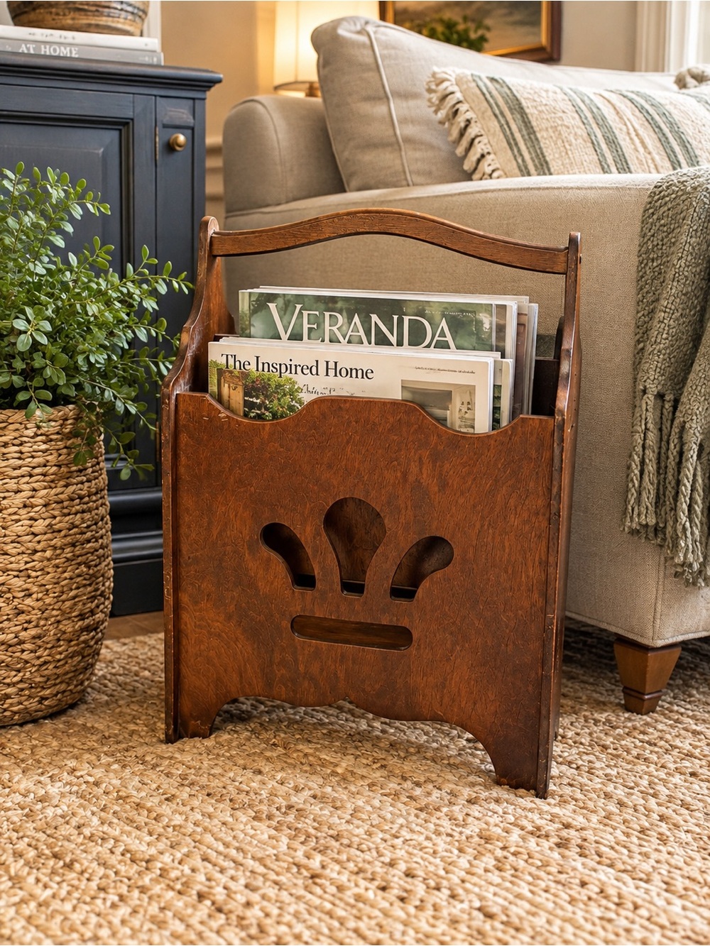 Vintage Wooden Magazine Rack Holder in Brown - Home Accents
